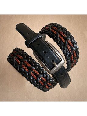 Vintage Onyx Brighton Woven Braided Leather Belt Men 42 Black Multicolor Silver